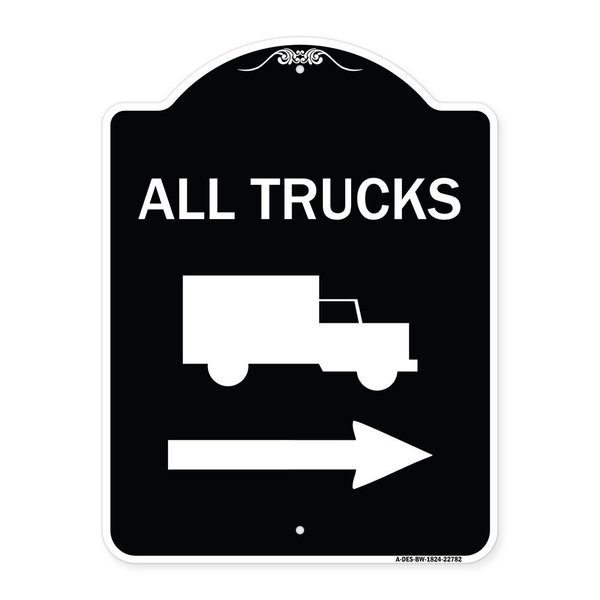 Signmission Trucks All Trucks W/ Truck & Right Arrow Heavy-Gauge Aluminum Sign, 24" x 18", BW-1824-22782 A-DES-BW-1824-22782